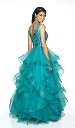 Blush By Alexia Designs Flair Prom - 19052 Sleeveless Lace Top Draped Ruffles Tulle Gown