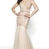 Blush By Alexia Designs Flair Prom - 19213 Embellished Deep V-neck Tulle Trumpet Dress