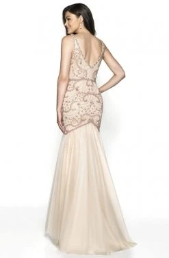 Blush By Alexia Designs Flair Prom - 19213 Embellished Deep V-neck Tulle Trumpet Dress