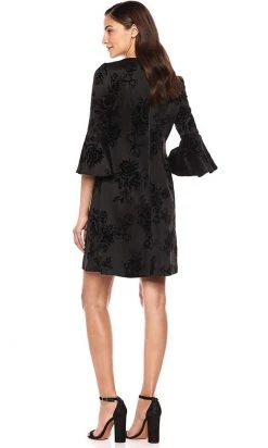 Gabby Skye - 18474M Floral Jacquard Bell Sleeve Seam Down Short Dress Cocktail Dresses