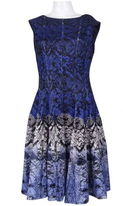 Gabby Skye - 56339MG Multi-Print Gradient Knit Lace A-Line Dress