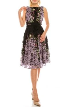 Gabby Skye - 57369MG Sleeveless Floral Print Lace A-Line Dress Cocktail Dresses