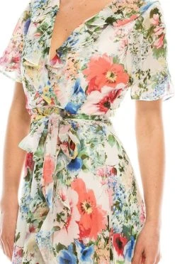 Gabby Skye - 57524MG Floral Faux Wrap Dress 12 Gabby Skye - 57524MG Floral Faux Wrap Dress