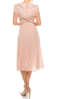 Gabby Skye - 57538MG Polka Dot Ruffle Neckline Faux Wrap Dress