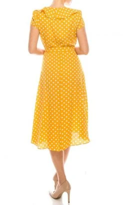 Gabby Skye - 57538MG Polka Dot Ruffle Neckline Faux Wrap Dress
