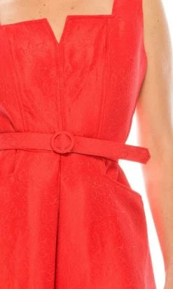 Cocktail Dresses Gabby Skye - 57677MG Notched Square Neckline Jacquard Midi Dress