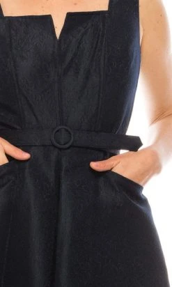 Cocktail Dresses Gabby Skye - 57677MG Notched Square Neckline Jacquard Midi Dress