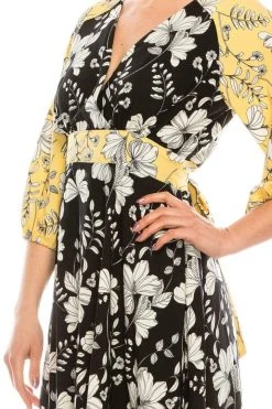 Gabby Skye - 91196MG Quarter Sleeve Floral Color Block A-Line Dress Cocktail Dresses 11 Gabby Skye - 91196MG Quarter Sleeve Floral Color Block A-Line Dress Cocktail Dresses