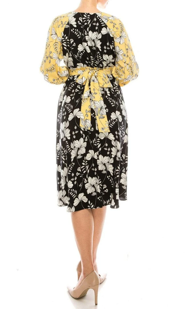 Gabby Skye - 91196MG Quarter Sleeve Floral Color Block A-Line Dress Cocktail Dresses 4 Gabby Skye - 91196MG Quarter Sleeve Floral Color Block A-Line Dress Cocktail Dresses