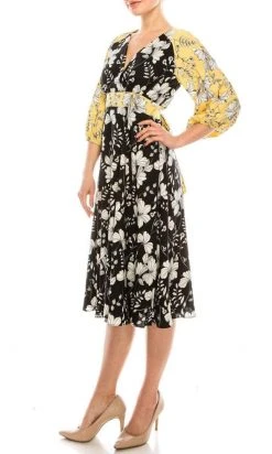 Gabby Skye - 91196MG Quarter Sleeve Floral Color Block A-Line Dress Cocktail Dresses 9 Gabby Skye - 91196MG Quarter Sleeve Floral Color Block A-Line Dress Cocktail Dresses