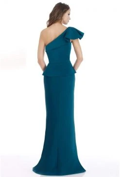 Gia Franco - Asymmetrical Ruffled Long Trumpet Dress 12014 - 1 Pc Teal In Size 16 Available