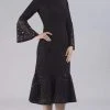 Gia Franco - Bell Sleeve Mermaid Tea Length Dress 12054 - 1 Pc Black In Size 12 Available Cocktail Dresses