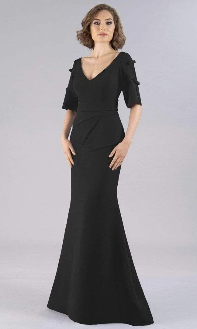 Formal Gowns Gia Franco - Elbow Sleeves V-Back Trumpet Gown 12102 3 Formal Gowns Gia Franco - Elbow Sleeves V-Back Trumpet Gown 12102