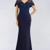 Gia Franco - Floral Embroidered Cape Sleeve Mermaid Gown 12955 - 1 Pc Navy In Size 10 Available Formal Gowns 2 Gia Franco - Floral Embroidered Cape Sleeve Mermaid Gown 12955 - 1 Pc Navy In Size 10 Available Formal Gowns