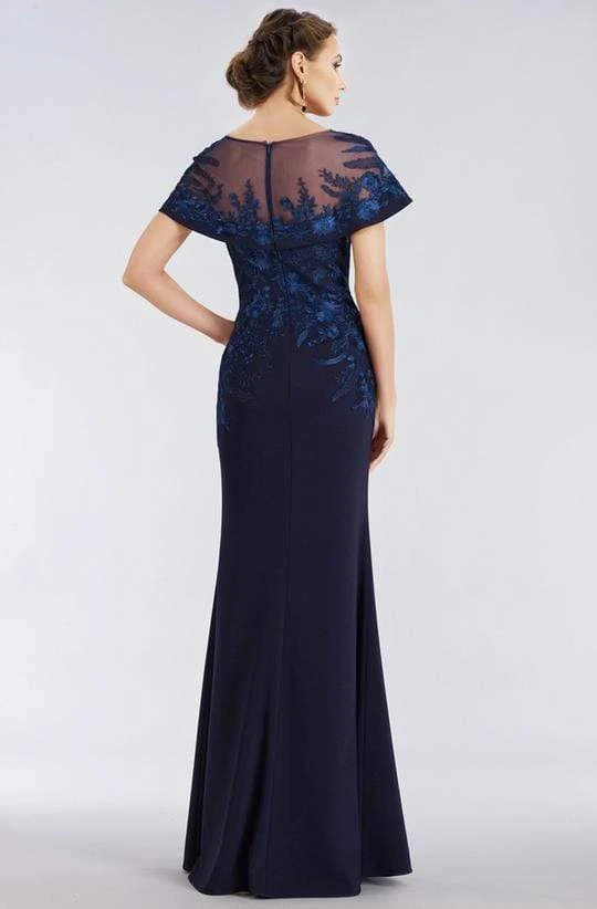Gia Franco - Floral Embroidered Cape Sleeve Mermaid Gown 12955 - 1 Pc Navy In Size 10 Available Formal Gowns 4 Gia Franco - Floral Embroidered Cape Sleeve Mermaid Gown 12955 - 1 Pc Navy In Size 10 Available Formal Gowns