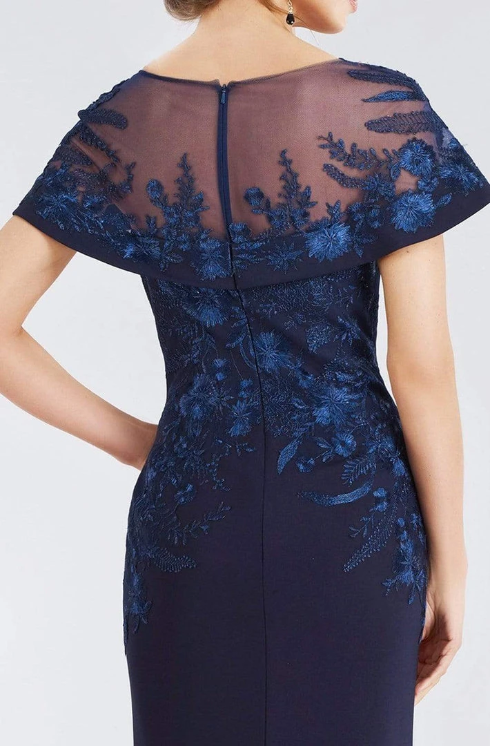 Gia Franco - Floral Embroidered Cape Sleeve Mermaid Gown 12955 - 1 Pc Navy In Size 10 Available Formal Gowns 6 Gia Franco - Floral Embroidered Cape Sleeve Mermaid Gown 12955 - 1 Pc Navy In Size 10 Available Formal Gowns