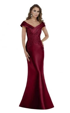 Gia Franco - Tiered Off-Shoulder Lace Appliqued Evening Gown 12005 - 1 Pc Rose In Size 14 Available Formal Gowns