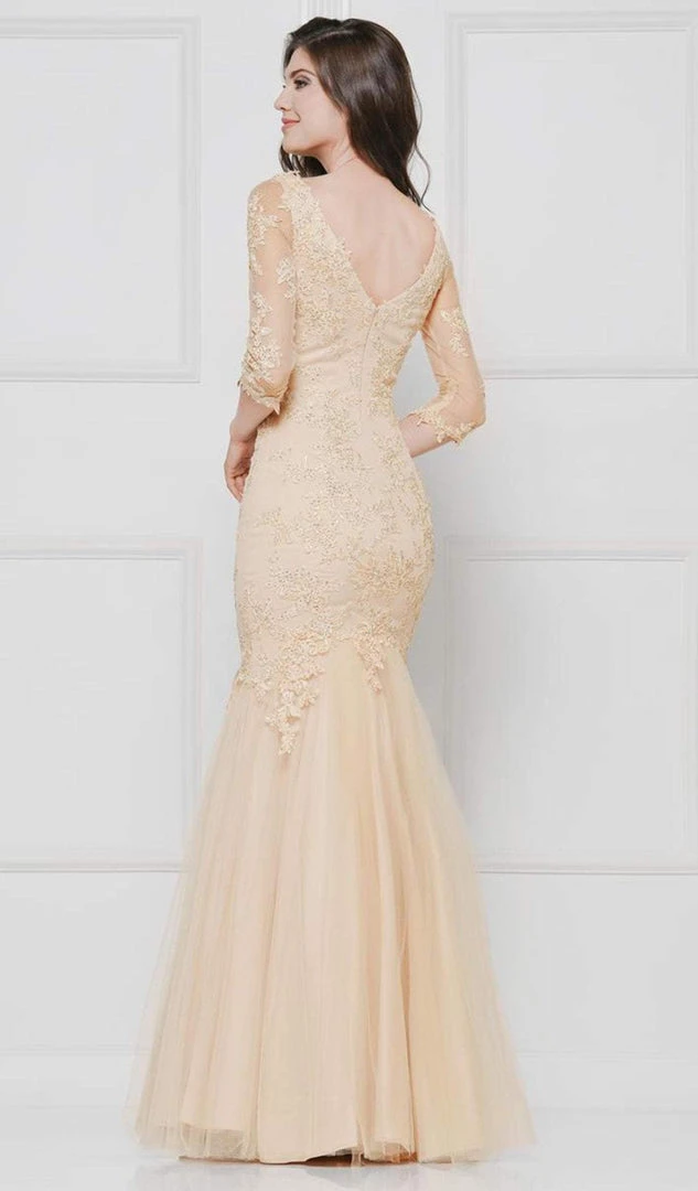 Colors Dress Glow By Colors - G290SL-1 Embellished Lace V-neck Trumpet Dress Formal Gowns 6 Colors Dress Glow By Colors - G290SL-1 Embellished Lace V-neck Trumpet Dress Formal Gowns