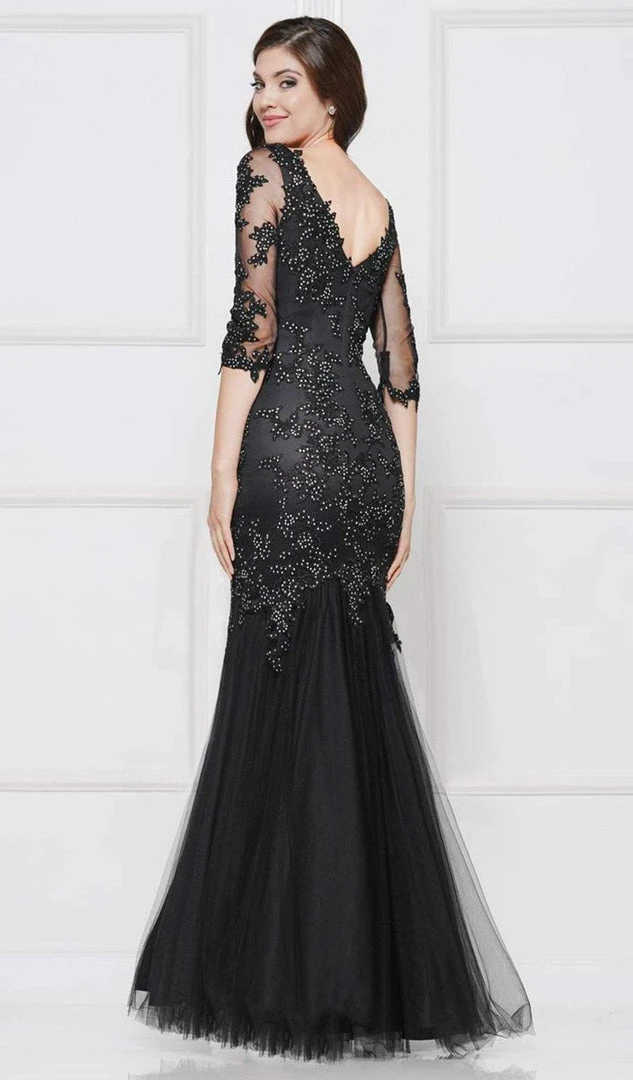 Colors Dress Glow By Colors - G290SL-1 Embellished Lace V-neck Trumpet Dress Formal Gowns 4 Colors Dress Glow By Colors - G290SL-1 Embellished Lace V-neck Trumpet Dress Formal Gowns