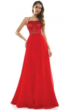 Colors Dress Glow Dress - G889 Strappy Sleeveless Lace Top Chiffon A-Line Gown Formal Gowns