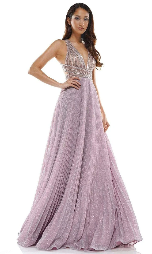 Colors Dress Glow Dress - G941 Crisscross Empire Waist Pleated Glitter Gown 3 Colors Dress Glow Dress - G941 Crisscross Empire Waist Pleated Glitter Gown