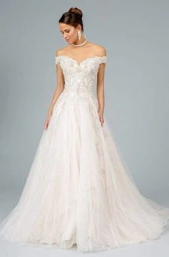 GLS By Gloria - GL1832 Embroidered Off-Shoulder A-line Gown