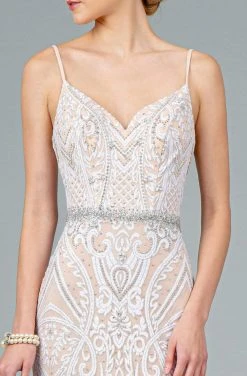 GLS By Gloria - GL2930 V-Neck Glitter Mesh Trumpet Dress