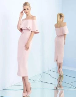 Ieena Duggal - 25801I Ruffled Off Shoulder Tea Length Dress Cocktail Dresses 6 Ieena Duggal - 25801I Ruffled Off Shoulder Tea Length Dress Cocktail Dresses