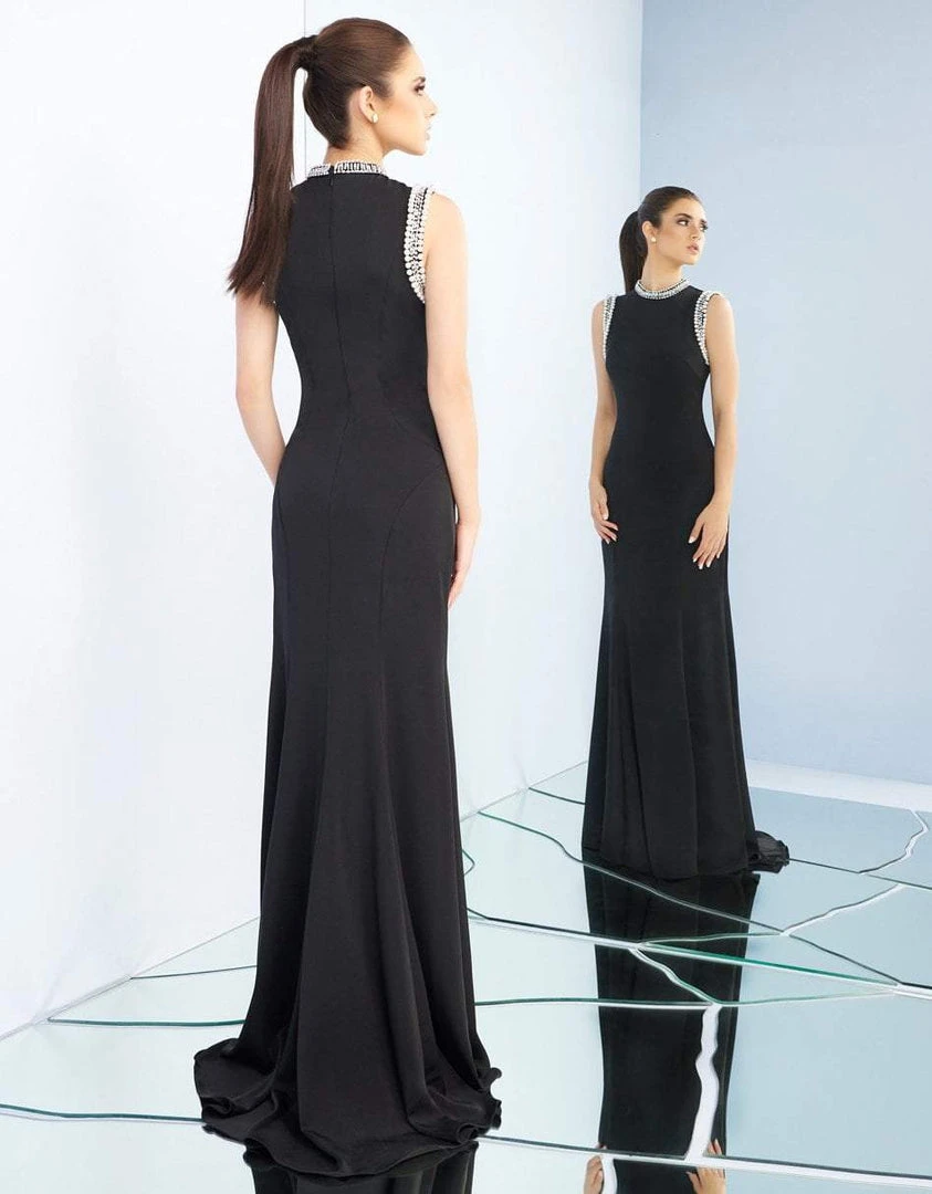 Ieena Duggal - 25933I Pearl Accent Long Black Evening Dress 5 Ieena Duggal - 25933I Pearl Accent Long Black Evening Dress