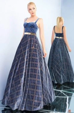 Formal Gowns Ieena Duggal - 25949I Velvet Sweetheart Ballgown With Gold Belt