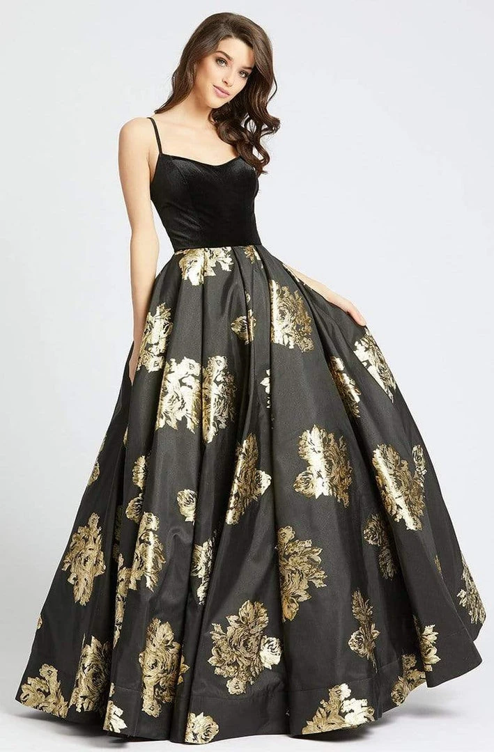 Ieena Duggal - 25955I Velvet Scoop Satin Gold Patterned Gown 3 Ieena Duggal - 25955I Velvet Scoop Satin Gold Patterned Gown