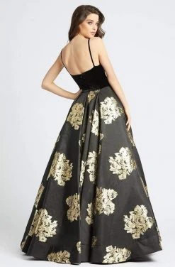 Ieena Duggal - 25955I Velvet Scoop Satin Gold Patterned Gown 8 Ieena Duggal - 25955I Velvet Scoop Satin Gold Patterned Gown