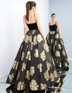 Ieena Duggal - 25955I Velvet Scoop Satin Gold Patterned Gown 10 Ieena Duggal - 25955I Velvet Scoop Satin Gold Patterned Gown