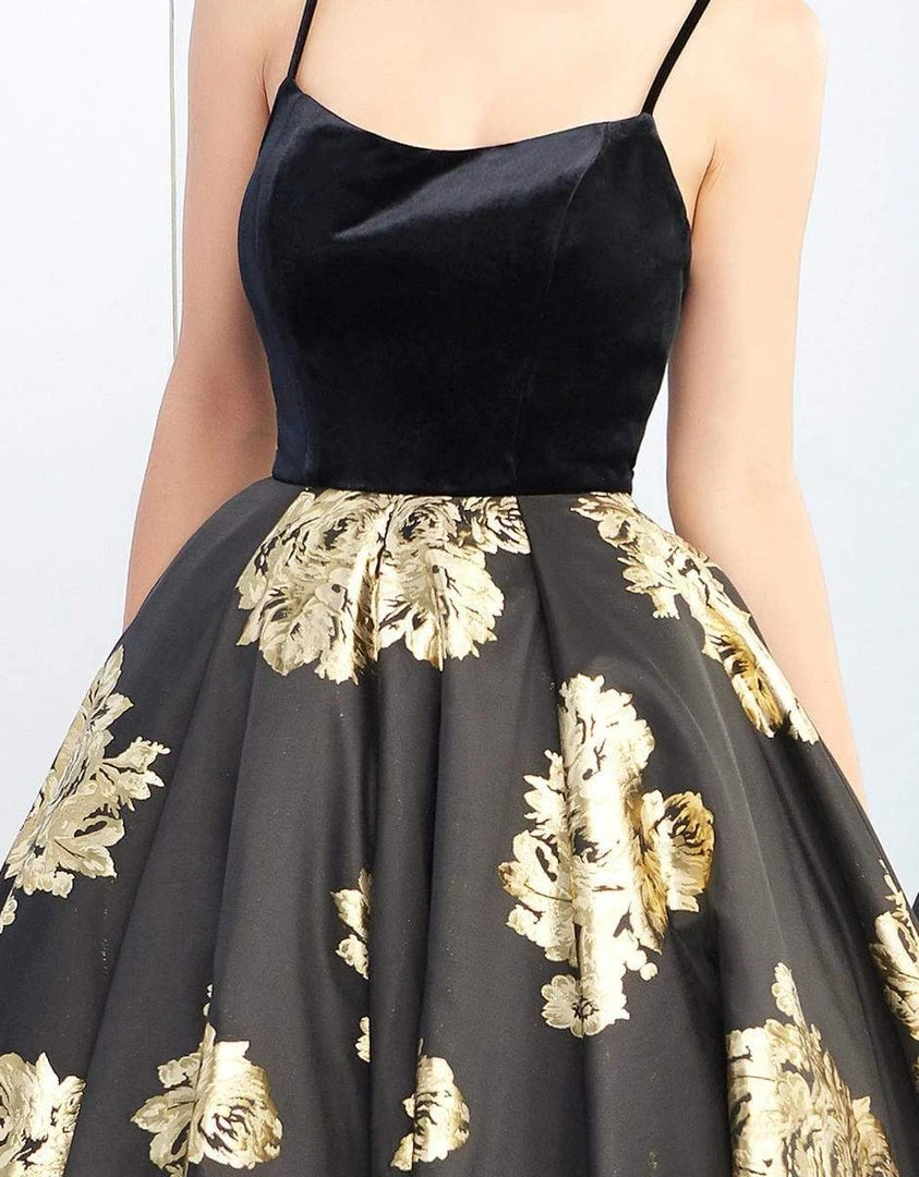 Ieena Duggal - 25955I Velvet Scoop Satin Gold Patterned Gown 7 Ieena Duggal - 25955I Velvet Scoop Satin Gold Patterned Gown