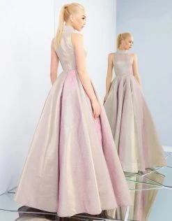 Formal Gowns Ieena Duggal - 25957I Beaded High Halter Metallic Ballgown