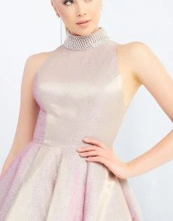 Formal Gowns Ieena Duggal - 25957I Beaded High Halter Metallic Ballgown