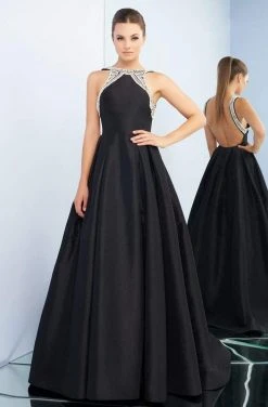 Ieena Duggal - 26014I Pearl Beaded Halter Pleated Ballgown