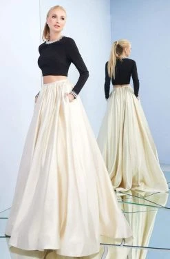 Formal Gowns Ieena Duggal - 26069I Two-Piece Jeweled Neck Long Sleeve Ballgown