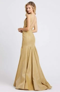 Ieena Duggal - 26074I Plunging V-Neck Gold Mermaid Gown Formal Gowns