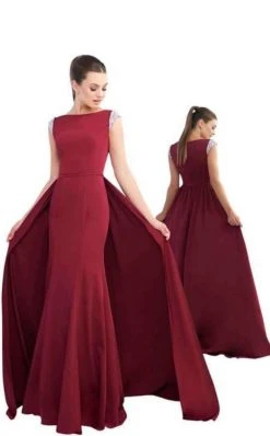 Formal Gowns Ieena Duggal - 26088I Beaded Cap Sleeves Mermaid Gown With Overskirt