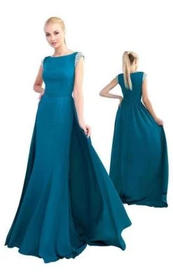 Formal Gowns Ieena Duggal - 26088I Beaded Cap Sleeves Mermaid Gown With Overskirt