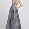 Ieena Duggal - 26228I Glitter Tulle Plunging Halter Long Gown Formal Gowns