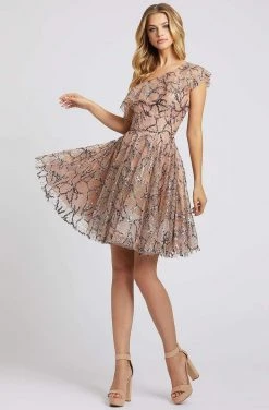 Ieena Duggal - 26336I Flounced Asymmetrical Bodice Sequined Dress