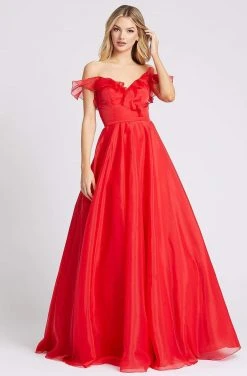 Formal Gowns Ieena Duggal - 48942I Ruffled Off Shoulder V-Neck A-Line Gown