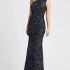 Ieena Duggal - Bateau Sequined Prom Gown 26331I - 1 Pc Midnight Blue In Size 2 Available 1 Ieena Duggal - Bateau Sequined Prom Gown 26331I - 1 Pc Midnight Blue In Size 2 Available