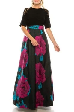 Ignite Evenings - IG3874 Lace Jewel Neck Floral Print A-line Gown Formal Gowns