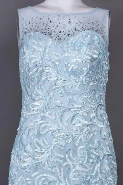Ignite Evenings - Illusion Shoulders Embellished Trumpet Gown 3530 - 1 Pc Ice Blue In Size 12 Available Formal Gowns