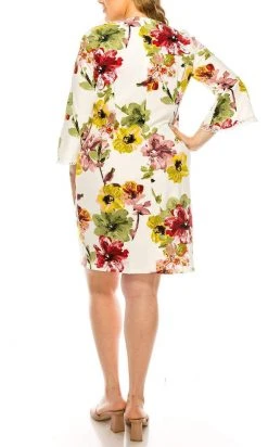 Plus Size Dresses ILE Clothing - SCP5901B Floral Printed Bateau Dress