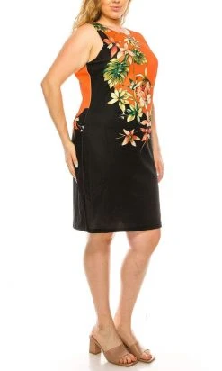 ILE Clothing - SCP891 Floral Printed Sheath Short Dress Plus Size Dresses