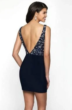 Blush By Alexia Designs Intrigue - 490 Bejeweled Deep V-neck Jersey Sheath Dress Cocktail Dresses